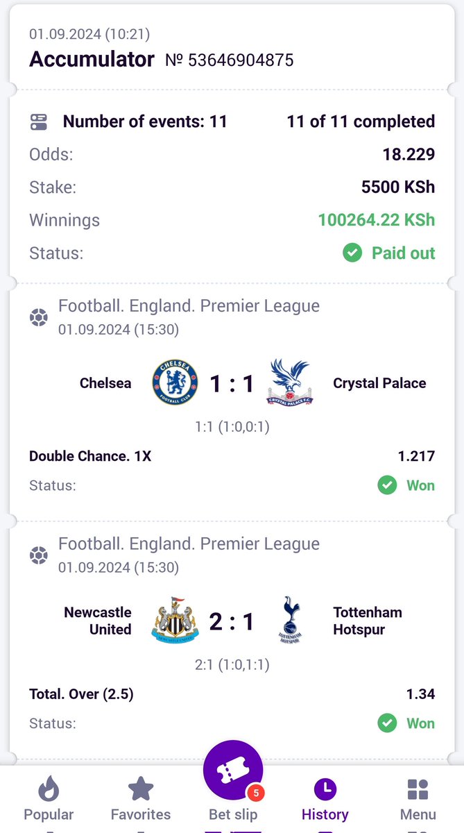 Congratulations 🎊 kama uliweka hii slip ✅✅
100k well received 🔥
Expect bigger wins today
Retweet and drop mpesa number for some stake