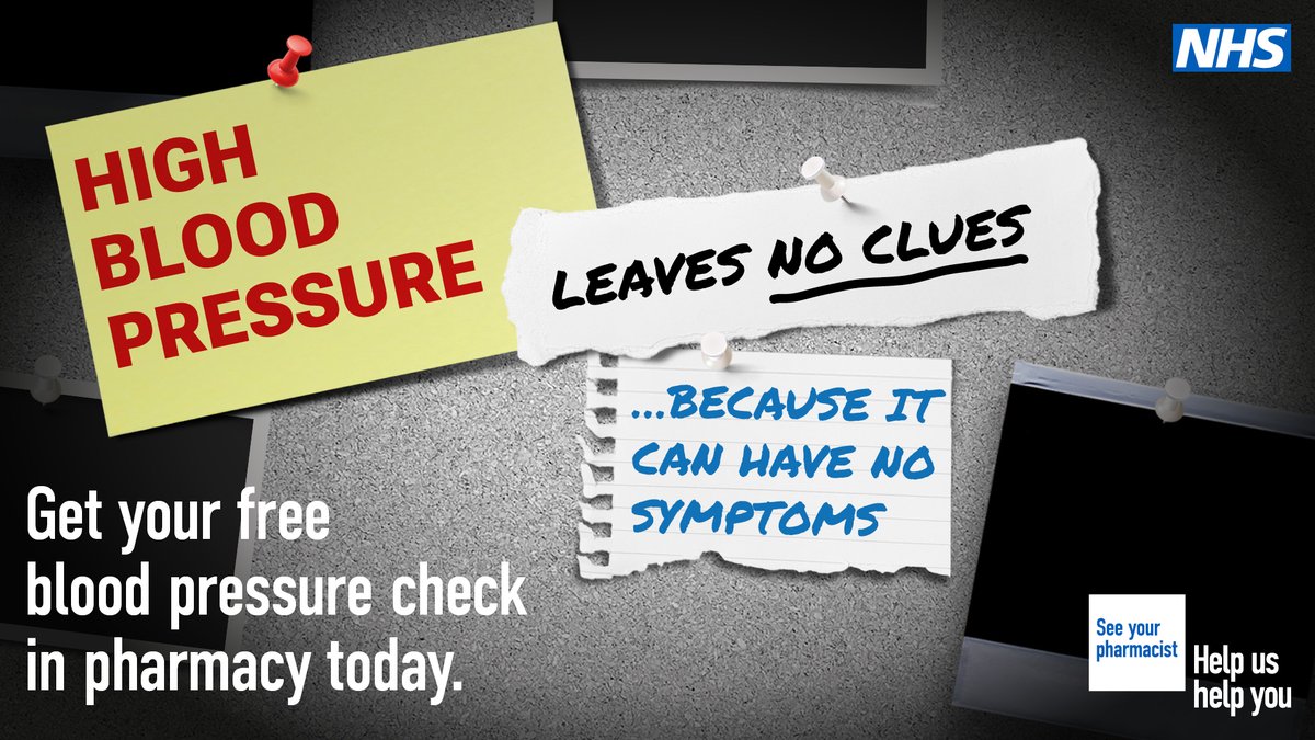 Did you know that high blood pressure usually has no symptoms?
Untreated high blood pressure can increase your risk of a fatal heart attack, stroke, kidney disease or vascular dementia.

📍Find a pharmacy that offers free blood pressure checks near you: nhs.uk/nhs-services/p…
