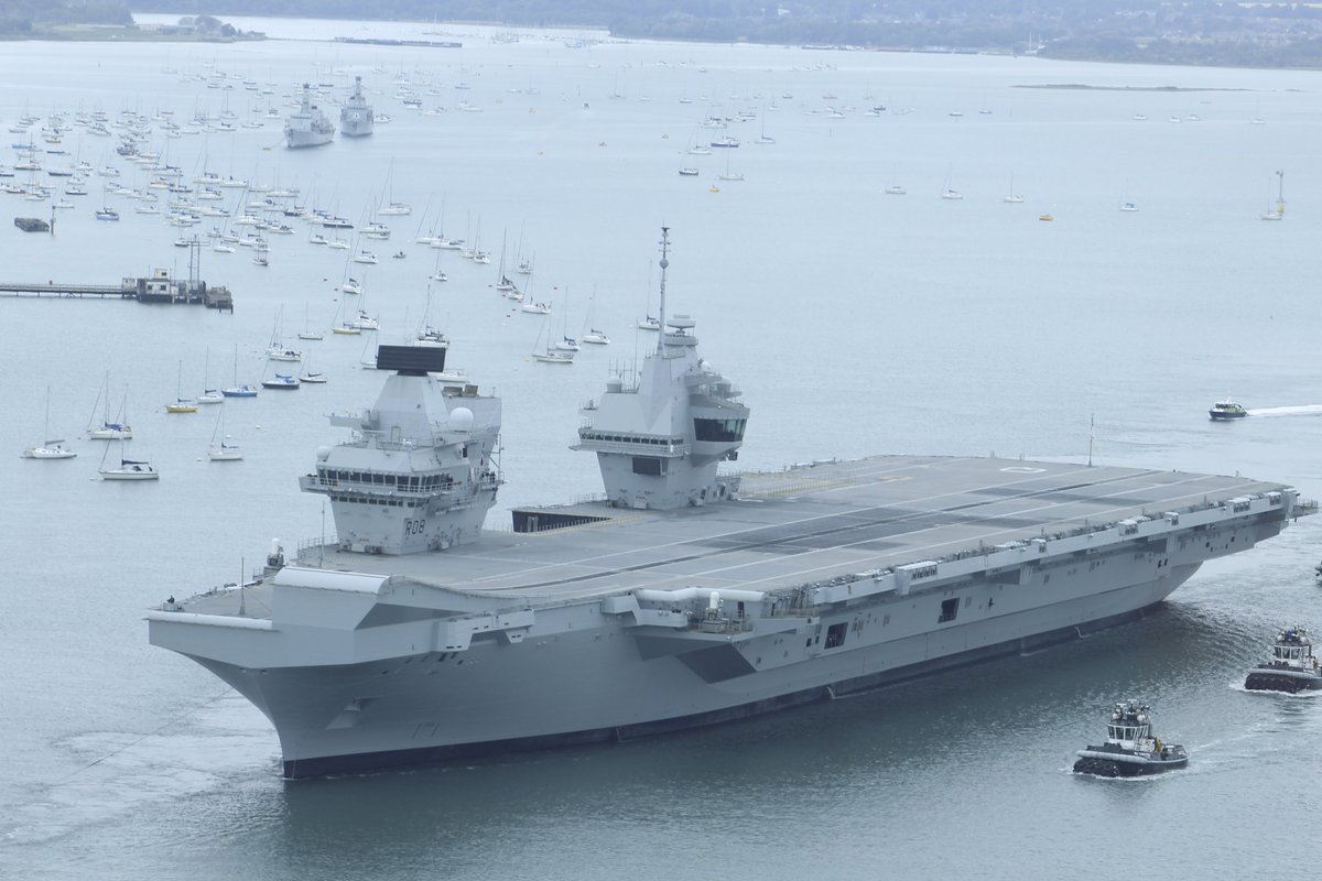 👋🏻📸 <a href="/HMSQNLZ/">HMS Queen Elizabeth</a> departs from Portsmouth this afternoon 
<a href="/WarshipCam/">WarshipCam</a> <a href="/FredsDotW/">Freddie Webb</a> <a href="/SercoGroup/">Serco Group</a> <a href="/Intrepid_Sailor/">Dan</a> <a href="/SercoGroup/">Serco Group</a> <a href="/portsmouthnews/">The News, Portsmouth</a> <a href="/UKDefJournal/">UK Defence Journal</a> @khmportsmouth @SpinnakerTower