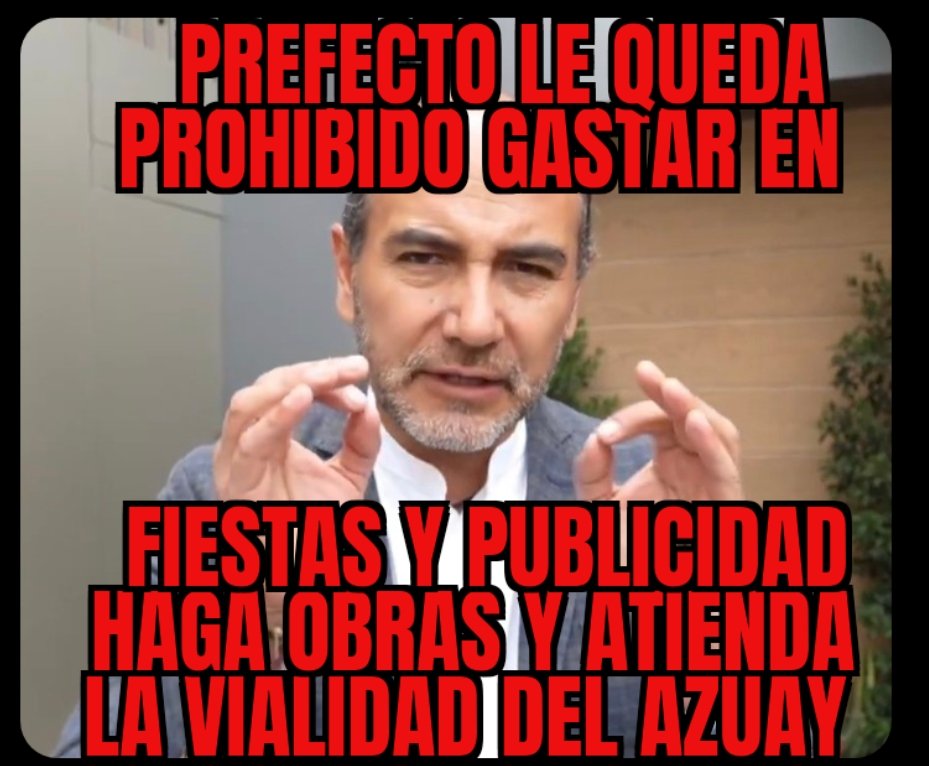 tintin_teodoro's tweet photo. 🔴 RESOLUCIÓN CIUDADANA 

Prefecto! le queda prohibido gastar en fiestas y publicidad, haga conciencia y mejore la vialidad del AZUAY, ya es hora de trabajar!!!
#Cuenca
#Urgente
#Quito
#Azuay
@jasmel_1 https://t.co/WaOxEiBkCk