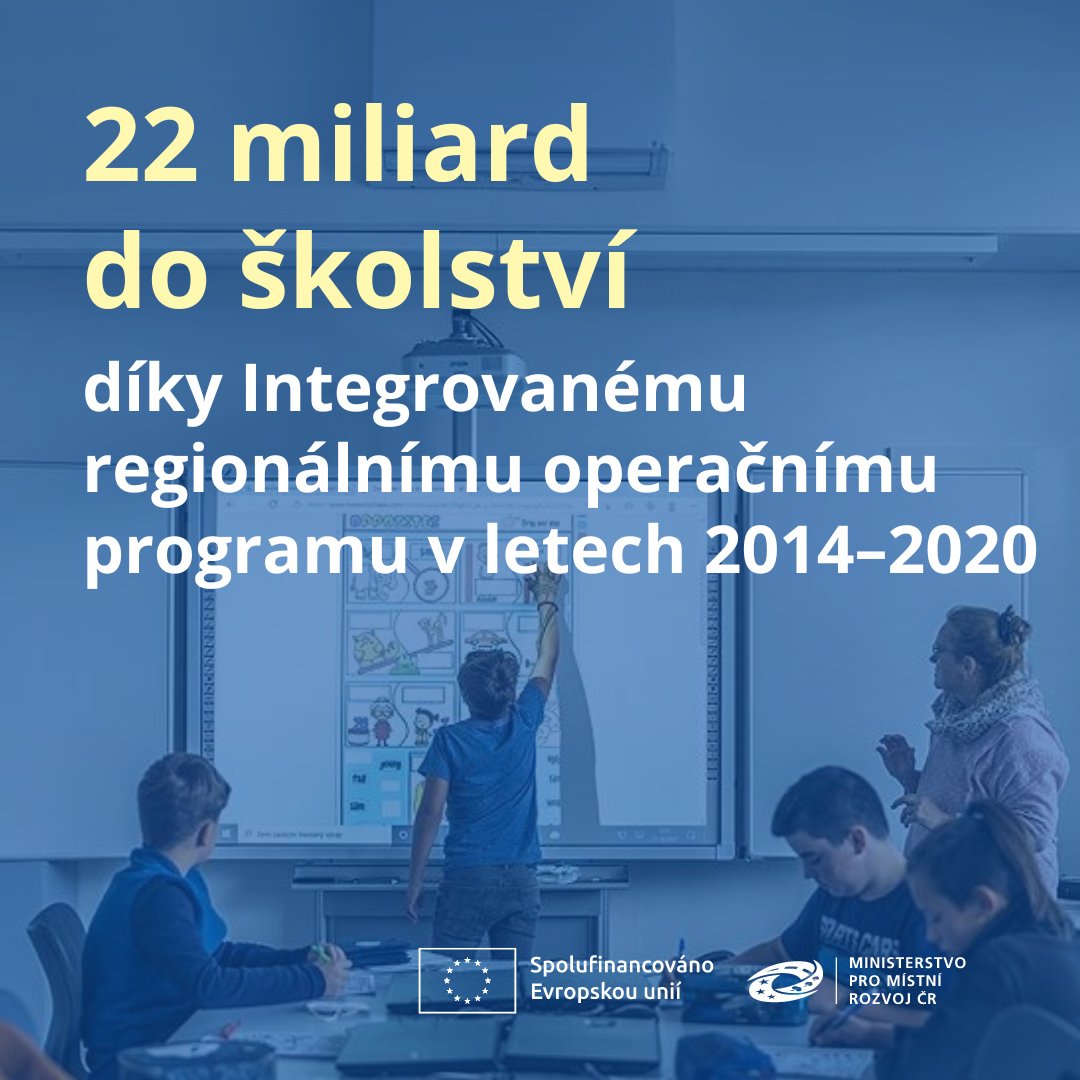 V letech 2014–2020 MMR podpořilo celkem 1 820 investičních projektů v regionálním školství za téměř 22 miliard korun z Evropského fondu pro regionální rozvoj 🇪🇺. Se začátkem školního roku MMR představuje některé úspěšné projekty podpořené z IROP. Více na👉 1url.cz/s1BhX