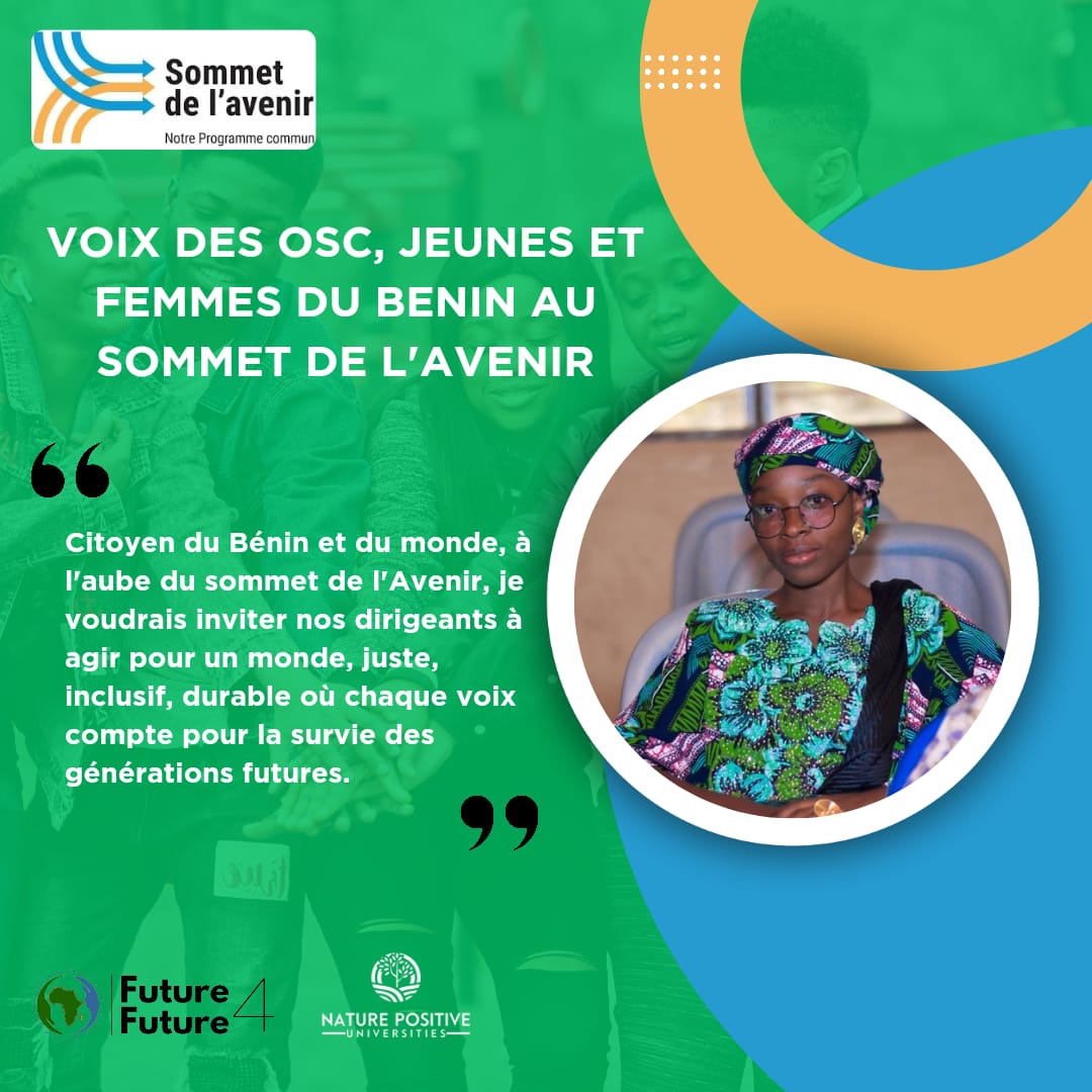 LogboMariam's tweet photo. 🔔🌍 Au Sommet de l’Avenir, les voix des jeunes, des femmes et des OSC du Bénin résonnent pour un monde plus juste, inclusif et durable ! ✊ 

Je suis citoyenne du monde et j'ai mon mot à dire. 

#SotF 
#BeninatSotF
#SummitoftheFuture
#futureforfuture
#npubenin https://t.co/JpsNiRxOIS