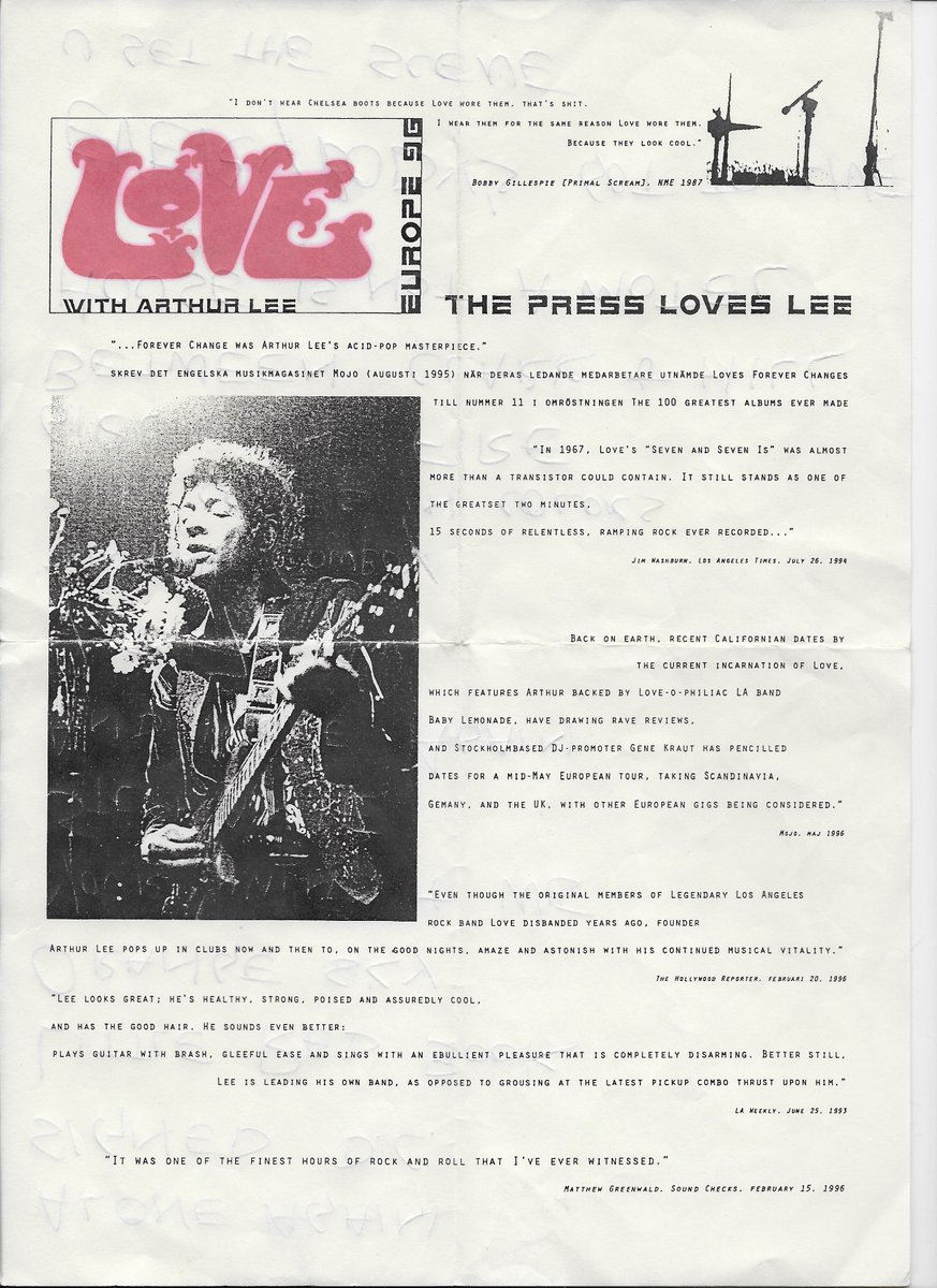 MarkRJones1970's tweet photo. Decided to frame my #Love setlist that was on stage with #ArthurLee when I saw them for the 1st time at the Powerhaus in #London on 28 May 1996. 
I nearly met him - stood next to him while he chatted to someone hoping to get my #ForeverChanges inlay signed. But he walked off! https://t.co/HAP9CxvIji
