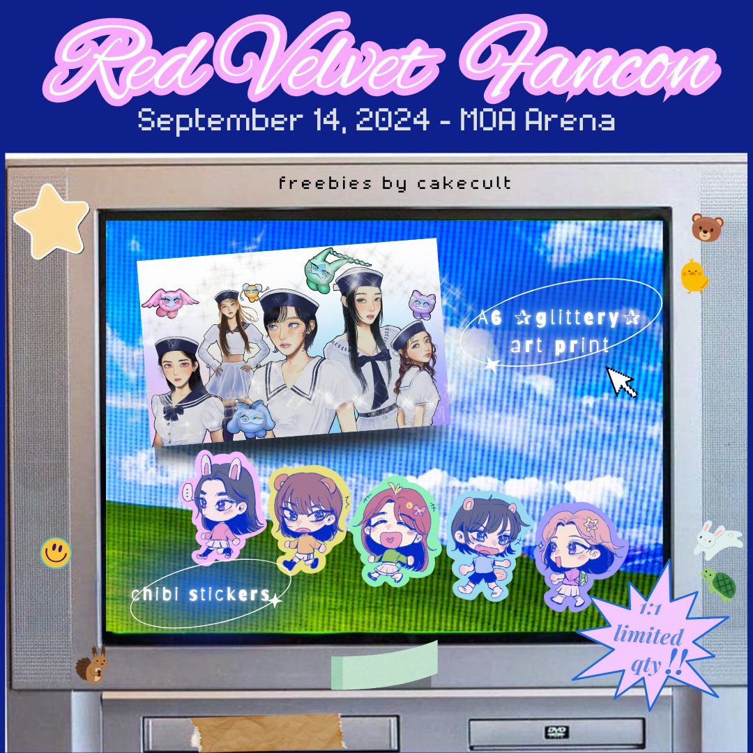 Happiness: My Dear ReveLuv FanCon in Manila 
Fan Support by cakecult ✩₊˚.⋆☾⁺₊✧

͙͘͡★ rt &amp; like
͙͘͡★ u can follow me if u like my art :D 
͙͘͡★ loc &amp; time tba on d-day! i'll arrive early
͙͘͡★ open to trades
͙͘͡★ 1:1 limited qty 

#RedVelvet_FANCON_TOUR_in_MANILA