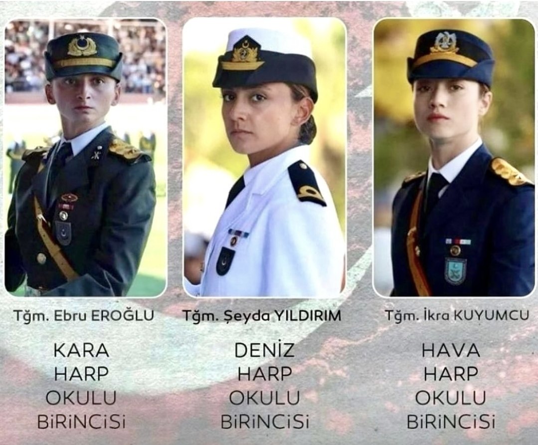 Sizinle gurur duyuyoruz. Cumhuriyetin ve Atatürk'ün özgür, onurlu ve gururlu kızları.  Bu gencecik ve basarılı Türk Subaylarına hakaret eden yobazlar umarım hukuk karşışında cezasını bulur! Heralde ki Mustafa Kemal'in askerleri onlar. Ya kimin askeri olacaklardı??