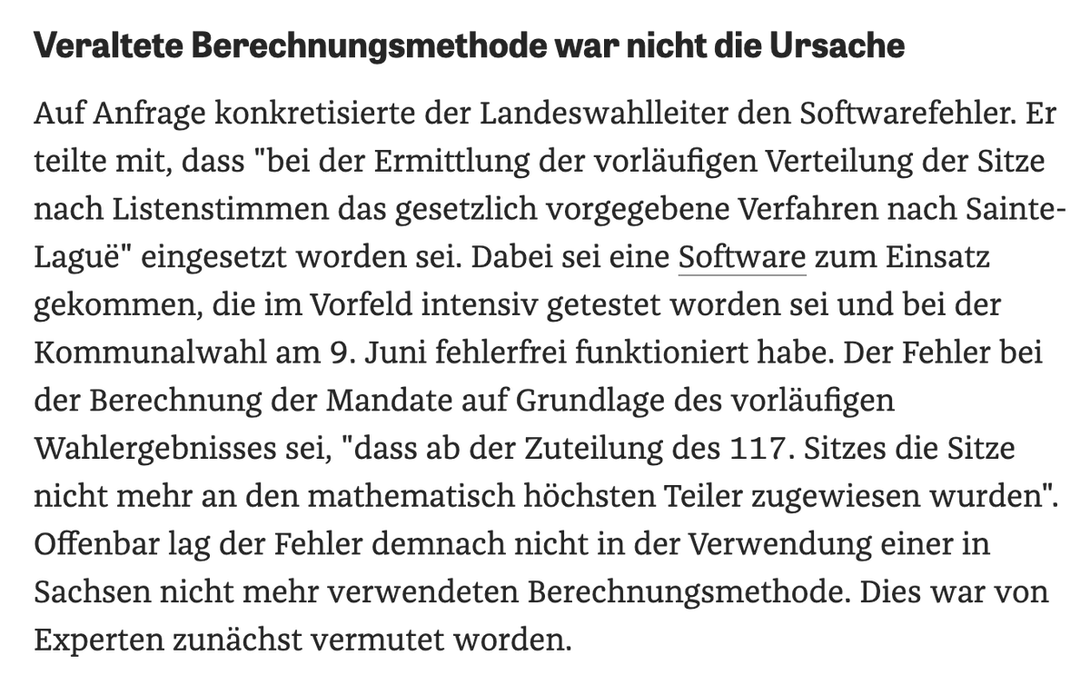 heroniconic's tweet photo. Softwarefehler:

Der Fehler bei der Berechnung der Mandate auf Grundlage des vorläufigen Wahlergebnisses sei, "dass ab der Zuteilung des 117. Sitzes die Sitze nicht mehr an den mathematisch höchsten Teiler zugewiesen wurden".

https://t.co/lamhBWG6mf

#Sperrminorität 
#Sachsen https://t.co/1NCarJqblI
