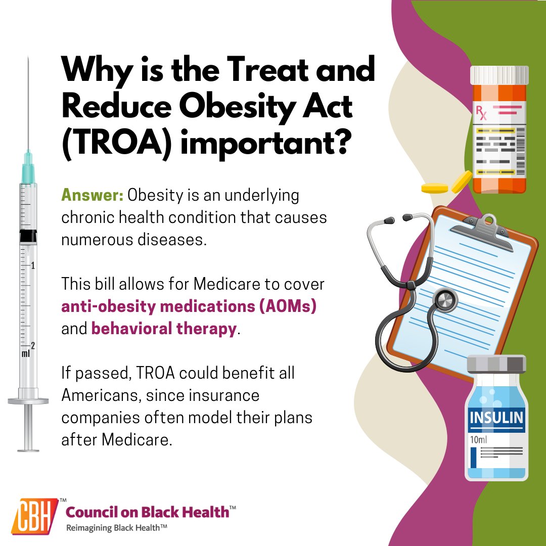he Treat and Reduce Obesity Act (TROA) could improve access to obesity treatments, especially for underserved communities. Let’s push for its passage! 💪🏾🩺 
#ObesityCare #HealthEquity