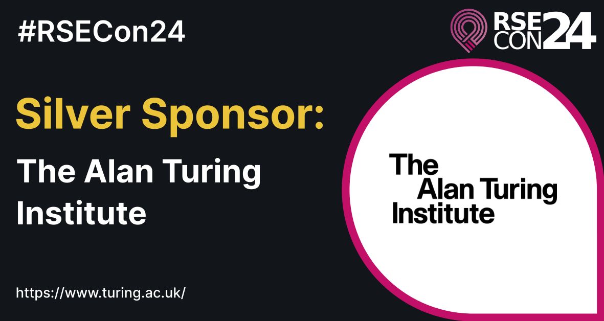 REG @ Turing (active on BlueSky and Mastodon) (@turinghut23) on Twitter photo 🚀 We’re proud to be sponsors at #RSECon24 starting tomorrow! Swing by our stand to learn more about our team, the exciting projects we work on, and get your hands on some exclusive goodies✨
Thanks to the <a href="/ResearchSoftEng/">Society of Research Software Engineering</a> for hosting us!
See you there👋 🚀 We’re proud to be sponsors at #RSECon24 starting tomorrow! Swing by our stand to learn more about our team, the exciting projects we work on, and get your hands on some exclusive goodies✨
Thanks to the <a href="/ResearchSoftEng/">Society of Research Software Engineering</a> for hosting us!
See you there👋
