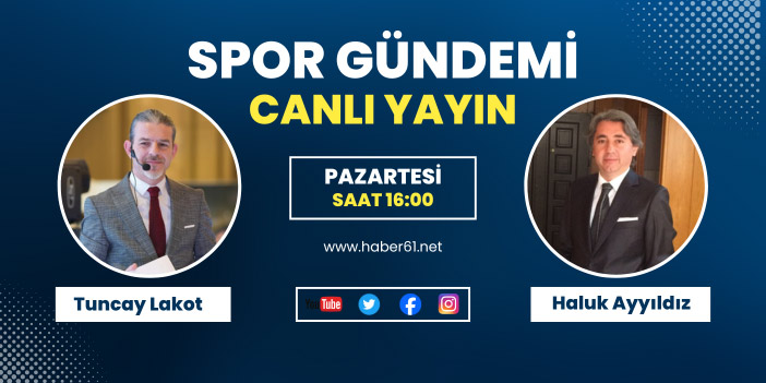 <a href="/tuncaylakot/">tuncaylakot</a> ve <a href="/haluk_ayyildiz/">Haluk Ayyıldız</a> Trabzonspor'da yaşanan son gelişmeleri canlı yayında değerlendirecek.

"Spor Gündemi" 16.00'da Haber61 TV ve sosyal medya hesaplarında.

➤ İstanbul'da kritik zirve
➤ Fatih Tekke sürecinde yaşananlar
➤ Transfer gündemi