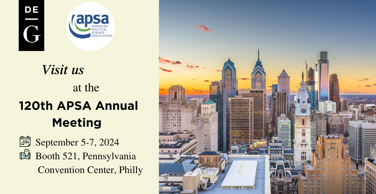 degruyter_soc's tweet image. We're already excited to be at the APSA conference in Philly from September 5-7!🎉 Stop by booth 521 at the Pennsylvania Convention Center to chat with us and learn more about our books.
Sign up for our newsletter to stay updated👇
marketing.degruyter.com/newsletter
#degruyter @APSAtweets
