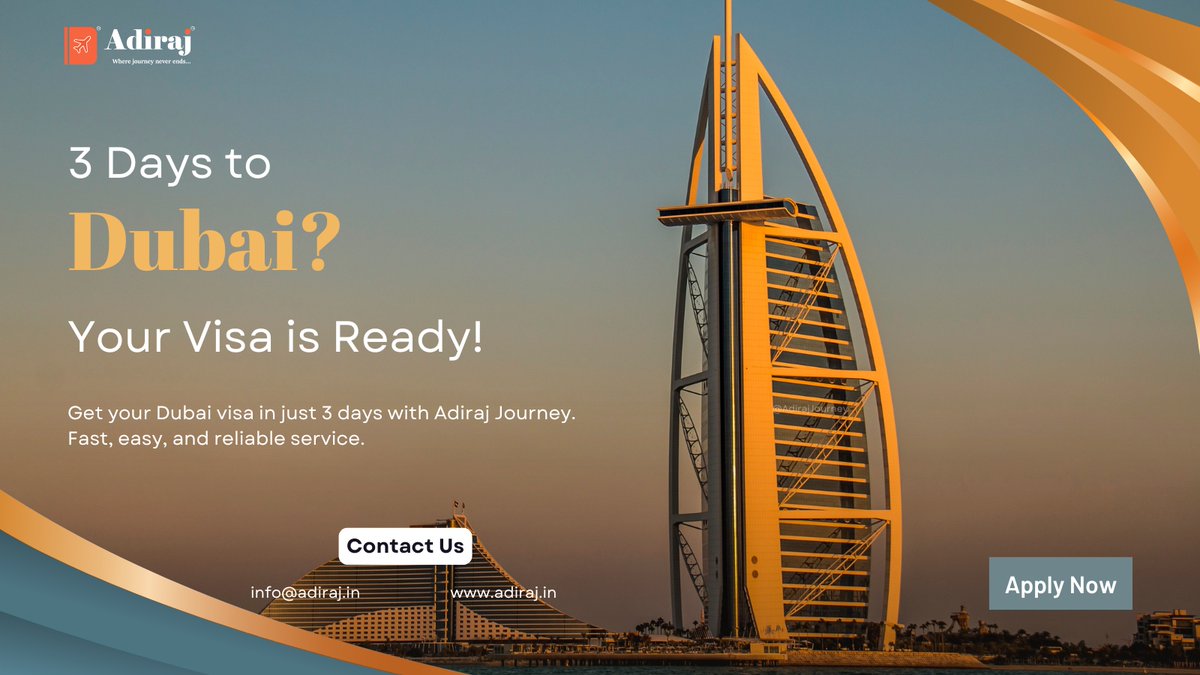 AdirajJourney's tweet image. Ready to explore Dubai?
Get your visa in just 3 days with Adiraj Journey! 🌍✈️

#TravelMadeEasy #DubaiVisa #QuickVisa #TravelWithEase #AdirajJourney #ExploreDubai #VisaIn3Days #TravelSmart #DreamDestinations