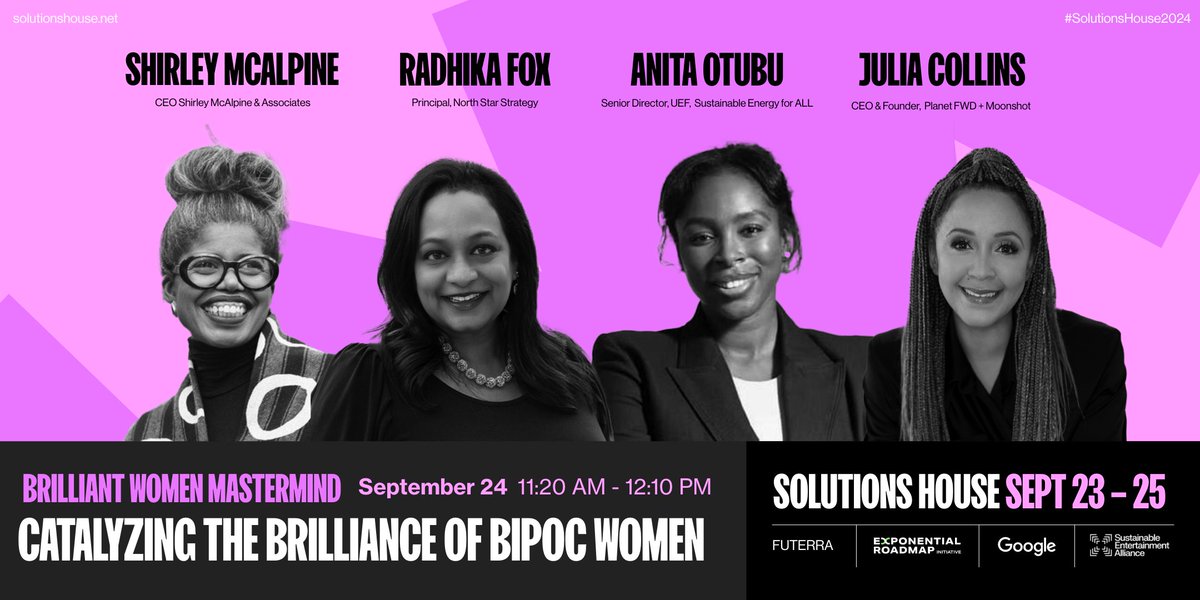 What support/resources do BIPOC women need to thrive in the sustainability landscape?

We'll be exploring this with @shirleymcalpine, <a href="/AnitaOtubu/">AnitaOtubu</a>, <a href="/JuliaCollins/">Julia Collins</a> and Radhika Fox at #SolutionsHouse2024

Sign up to join us: eventbrite.com/e/brilliant-wo…?

#ClimateWeekNYC
