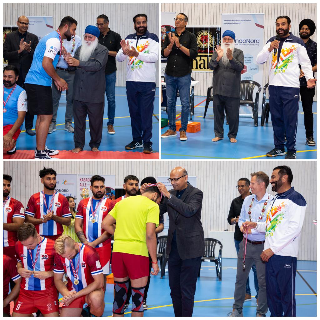 The event also featured a delightful kids' Kabbadi match, where 15-20 enthusiastic young players were rewarded with gifts and medals, handed out by the Ambassador and Mayor of Lier.