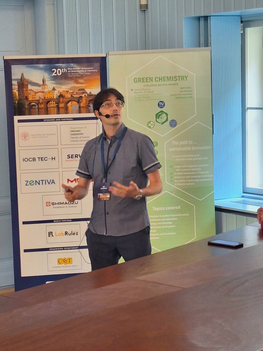 OpsenicaLab's tweet photo. We had a great opportunity to attend 20th
Blue Danube Symposium on Heterocycles in Chemistry in Prague. @Rea_Nikolic94 and Andrija presented two posters and prof. Igor Opsenica gave an invited talk on different heterocycles we work with.
#BDSHC #chemistry #opsenicalab https://t.co/vMzyUiyskn