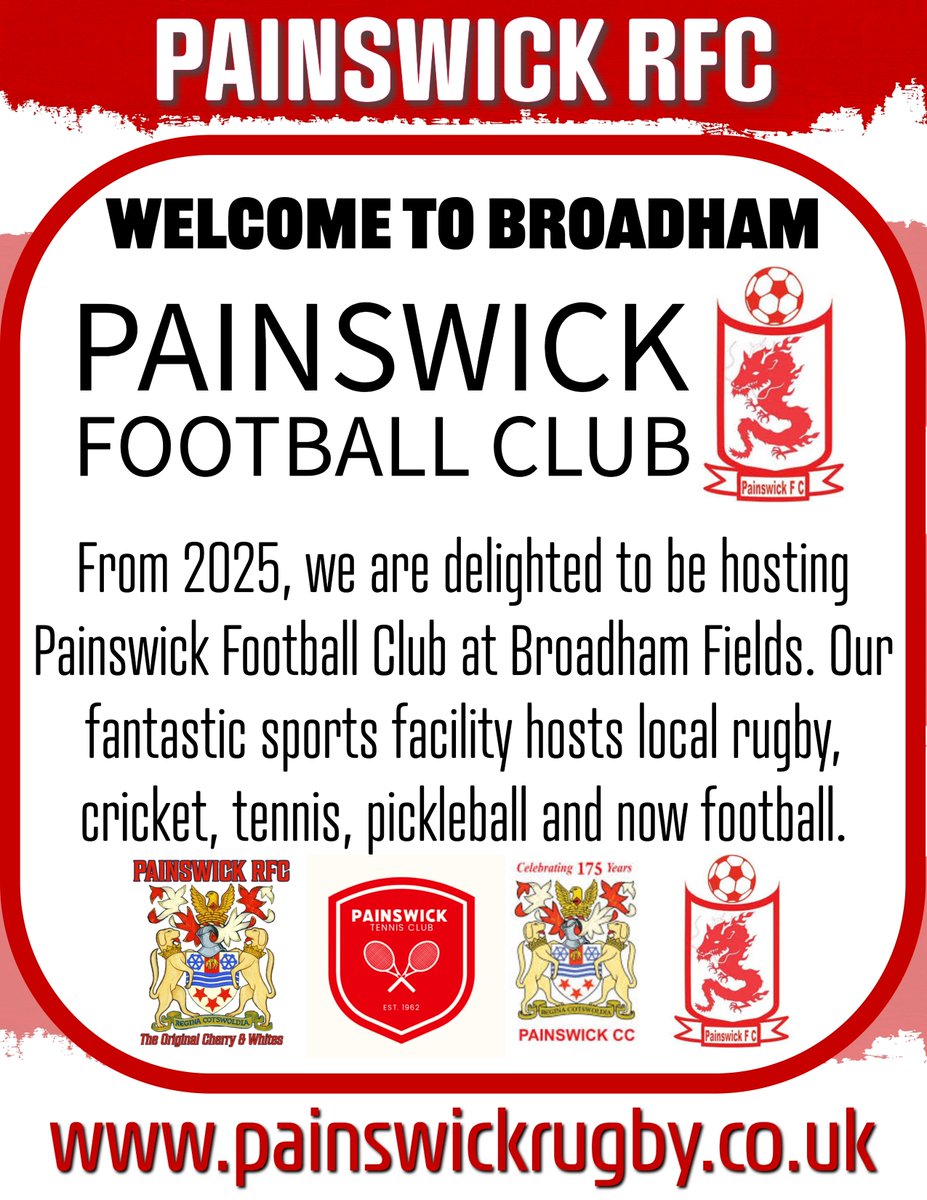 Painswick RFC (@painswickrfc) on Twitter photo ๐ข ๐พ๐๐๐ฝ ๐๐๐๐ ๐ข
We are delighted to welcome <a href="/PainswickFC/">Painswick FC</a> to Broadham Fields from 2025. Following on from some very positive meetings with the football club, they will join the sports clubs hosted at Broadham from January! ๐ข ๐พ๐๐๐ฝ ๐๐๐๐ ๐ข
We are delighted to welcome <a href="/PainswickFC/">Painswick FC</a> to Broadham Fields from 2025. Following on from some very positive meetings with the football club, they will join the sports clubs hosted at Broadham from January!