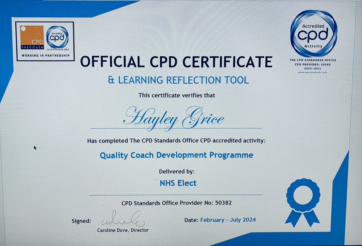 Hayley Grice (@hayleysgrice) on Twitter photo Absolutely chuffed to have completed QI Coaching course with <a href="/NHSElect/">NHS Elect π</a> I would rate it as the best course Iβve completed in a long time!Immediately relevant & transferrable for NHS roles & great peer network support. Fully virtual with engaging teaching tools #QITwitter #AHPQI Absolutely chuffed to have completed QI Coaching course with <a href="/NHSElect/">NHS Elect π</a> I would rate it as the best course Iβve completed in a long time!Immediately relevant & transferrable for NHS roles & great peer network support. Fully virtual with engaging teaching tools #QITwitter #AHPQI