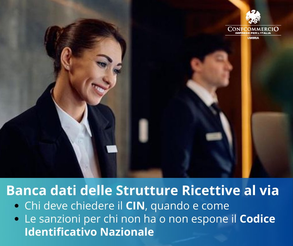 #turismo: entro 60 giorni tutte le strutture ricettive devono ottenere il #𝗖𝗜𝗡, il 𝗖𝗼𝗱𝗶𝗰𝗲 𝗜𝗱𝗲𝗻𝘁𝗶𝗳𝗶𝗰𝗮𝘁𝗶𝘃𝗼 𝗡𝗮𝘇𝗶𝗼𝗻𝗮𝗹𝗲, da esporre e indicare in tutti gli annunci confcommercio.umbria.it/banca-dati-del…