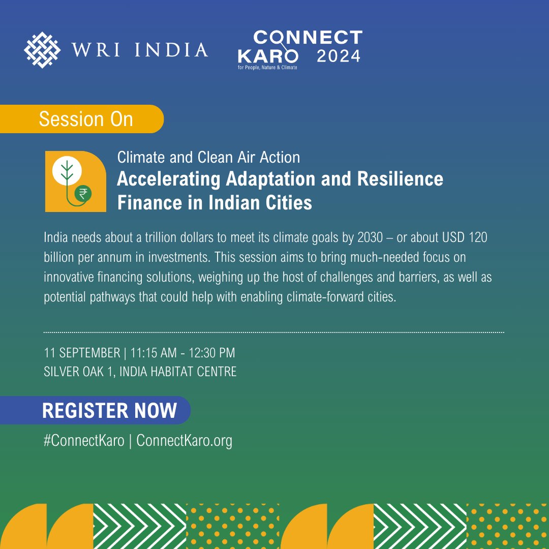 Discussing innovative #ClimateFinancing solutions, this session will explore how to bridge the financing and investment gap to help cities build capacity towards #ClimateResilience.