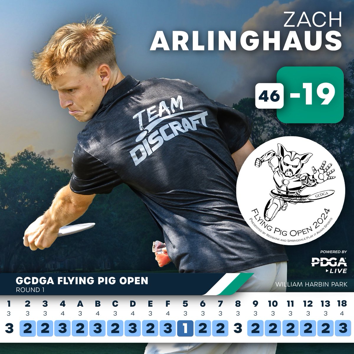 Here's what pros do on their weekends off 🤯

At the GCDGA Flying Pig Open 2024 Presented by Play it Again Sports Springdale, Zach Arlinghaus shot -19 during Round 1, shot -42 overall, and won by 9 strokes!