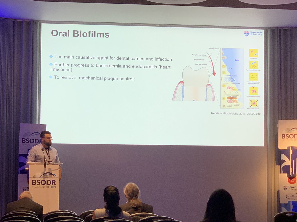 Our second <a href="/NewcastleSDS/">NCL Dental School</a> <a href="/BSODR_UK/">BSODR</a> #bsodr2024 Senior Colgate entry… Pavlos Trus, PhD student, delivers a fascinating presentation on production of rhamnolipids to disperse oral biofilms.
