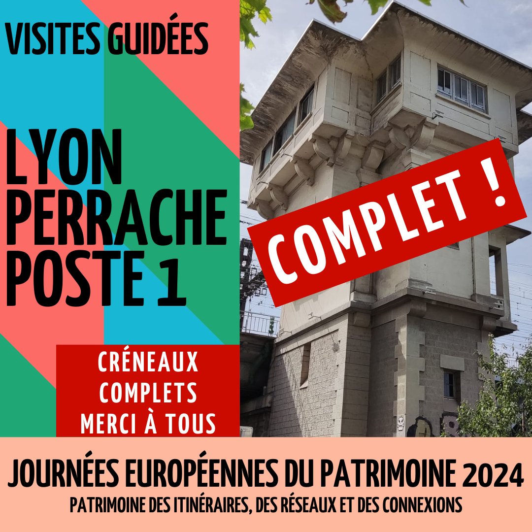 [#JEP 2024 🚨] Les créneaux de #visites guidées du poste d'aiguillage de Lyon-Perrache 1 les 21 et 22 septembre 2024 sont COMPLETS ! Merci à tous pour votre engouement 🙏 Rendez-vous lors des JEP 🚂