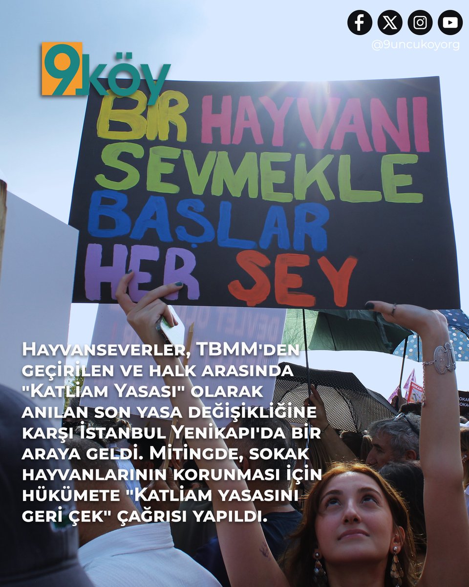9uncukoyorg's tweet photo. 🟠Hayvanseverler Yenikapı’dan hükümete seslendi: “Katliamı durdurun”

Hayvanseverler, TBMM'den geçirilen ve halk arasında "Katliam Yasası" olarak anılan son yasa değişikliğine karşı İstanbul Yenikapı'da bir araya geldi. Mitingde, sokak hayvanlarının korunması için hükümete "Katliam yasasını geri çek" çağrısı yapıldı.

Delal Demir’in haberi: https://t.co/1Br5TYieq2

@mdelaldemir 
#sokakhayvanlarısahipsizdeğil #sokakhayvanları #köpekler #kediler #9köy