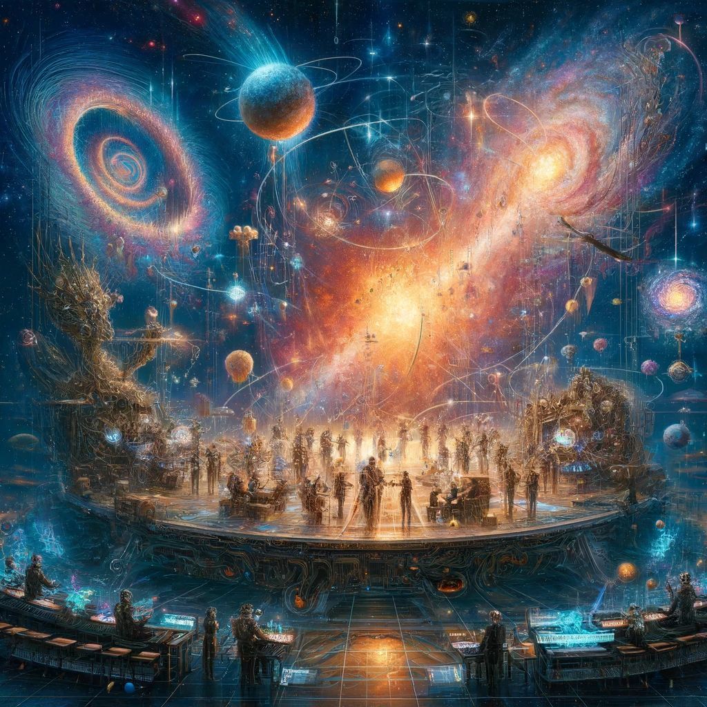 HumanAIArt's tweet photo. Midjourney vs Dall-E: "Celestial Symphony"
Join a cosmic concert where humans and AI create music among the stars. A scene of harmony and creativity in a universal symphony.

#CosmicConcert #CyberpunkArt #SciFi #AI #DigitalArt https://t.co/GwcRCcYXyZ