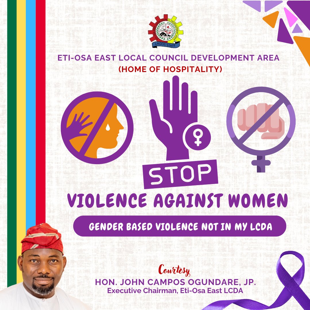 jcogundare's tweet photo. Sexual and gender based violence not in my LCDA.

#etiosaeastlcda 
#mayorjco
#TurnAlausaPurple https://t.co/mZojb7Svbk