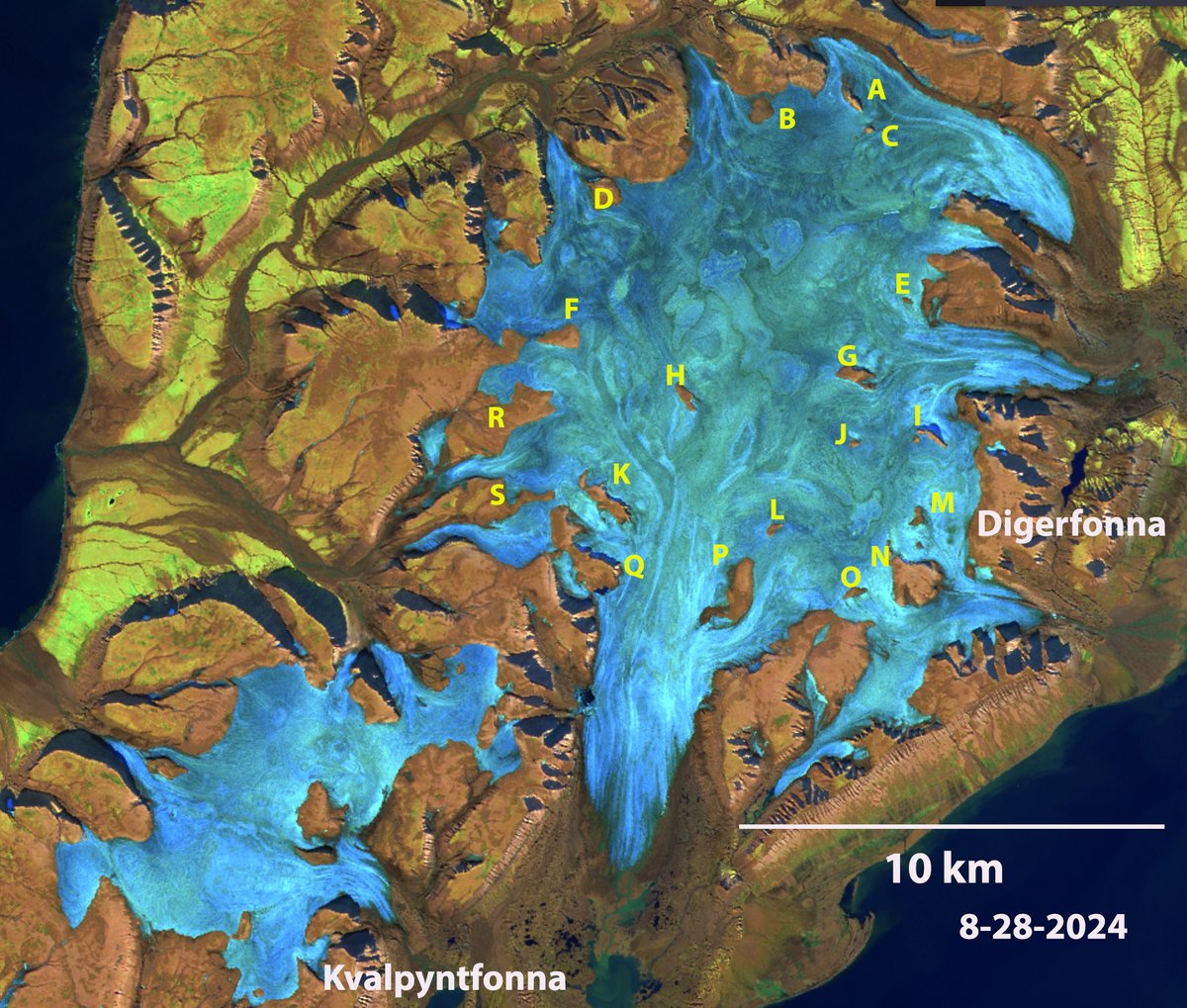 Mauri Pelto (@realglacier) on Twitter photo Digefonna Ice Cap, Svalbard is snow free as August 2024 ends. This further reduces the crucial firn covered area on the ice cap, leading to thinning and bedrock emerging in <a href="/ESA_EO/">ESA Earth Observation</a> image. <a href="/NeilNfg/">Neil Glasser</a> <a href="/will_harcourt/">Dr Will D. Harcourt</a> <a href="/arwynedwards/">Arwyn Edwards</a> <a href="/HeidiSevestre/">Dr. Heïdi Sevestre</a> glacierchange.blog/2024… Digefonna Ice Cap, Svalbard is snow free as August 2024 ends. This further reduces the crucial firn covered area on the ice cap, leading to thinning and bedrock emerging in <a href="/ESA_EO/">ESA Earth Observation</a> image. <a href="/NeilNfg/">Neil Glasser</a> <a href="/will_harcourt/">Dr Will D. Harcourt</a> <a href="/arwynedwards/">Arwyn Edwards</a> <a href="/HeidiSevestre/">Dr. Heïdi Sevestre</a> glacierchange.blog/2024…