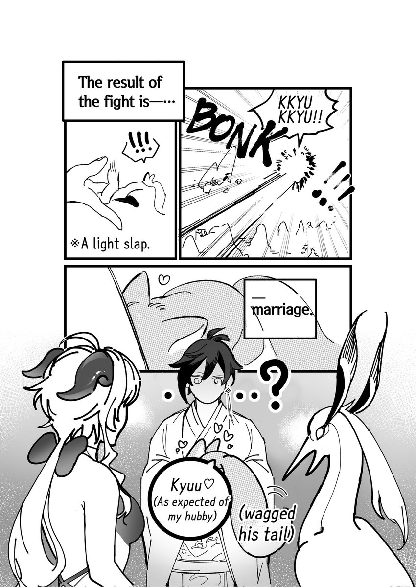 joyesie's tweet photo. [Genshin:Zhongchi] The bride fox
*Once upon time, One day, a little fox came to Archon Morax.

*thanks to papago translator https://t.co/K3PMV4iCxY