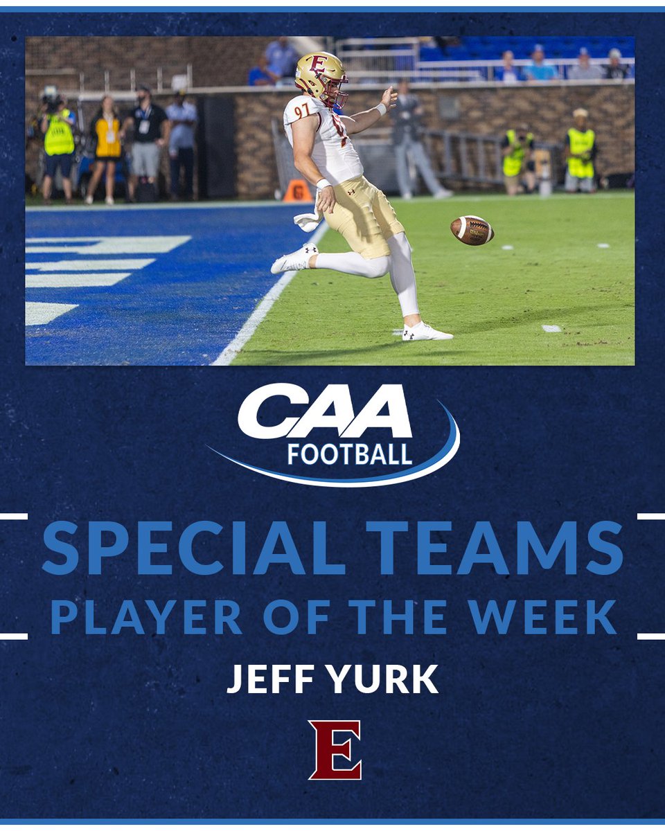 CAA Football (@caafootball) on Twitter photo 🏈 #CAAFB Special Teams Player of the Week
Playing his first game since 2022, Jeff Yurk averaged a nation’s-best 51.9 yards on seven punts in <a href="/ElonFootball/">Elon Football</a>'s game at ACC member Duke
📰 bit.ly/3AZokNu 🏈 #CAAFB Special Teams Player of the Week
Playing his first game since 2022, Jeff Yurk averaged a nation’s-best 51.9 yards on seven punts in <a href="/ElonFootball/">Elon Football</a>'s game at ACC member Duke
📰 bit.ly/3AZokNu