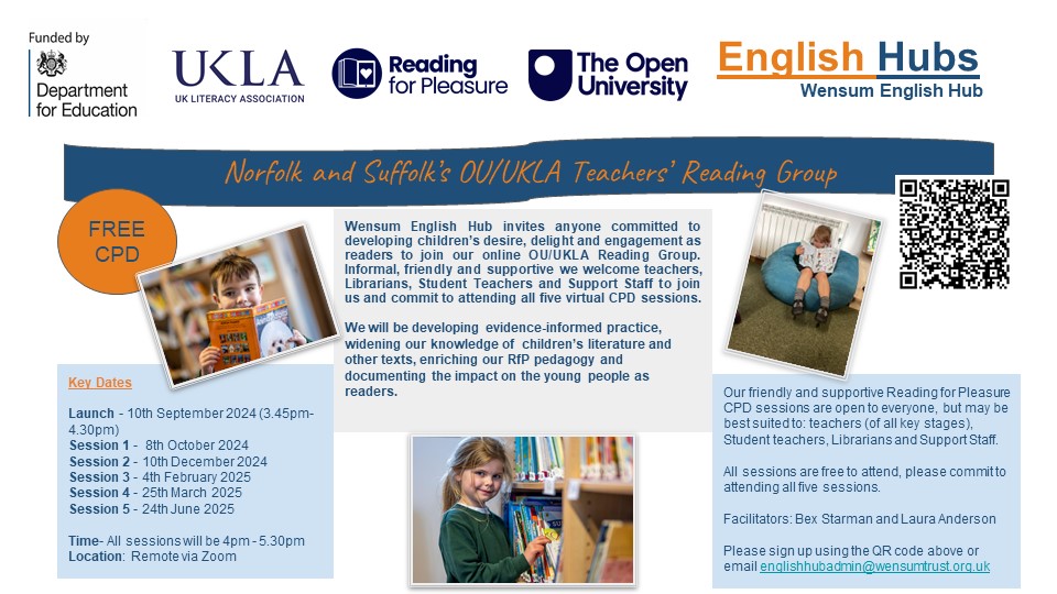 *Calling ALL reading enthusiasts*
We are excited to be delivering the <a href="/OpenUni_RfP/">Reading for Pleasure 🧶</a> Teacher Reading Group this year 😊
Join <a href="/StarmanRL/">Rebecca Starman</a> on the 10th September for more information.
Ideal for teachers, leaders, librarians, ECTs and book lovers 📚❤️
Click here
forms.gle/dewgsWBMDFgpNu…