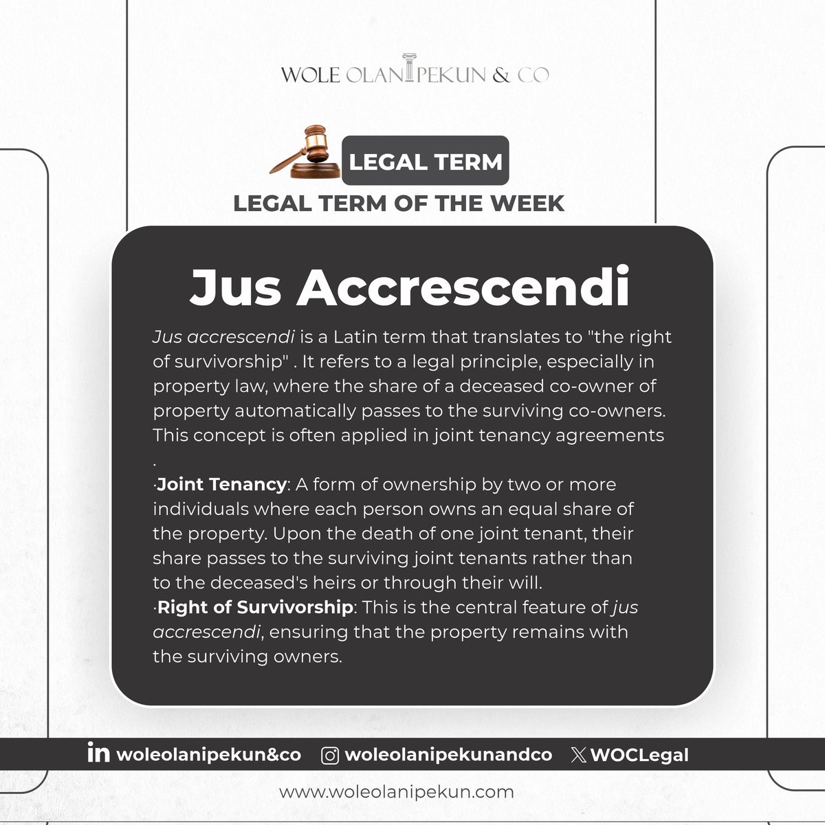 WOCLegal's tweet photo. Legal term of the week 🖊
JUS ACCRESCENDI
#legaltermoftheweek
#legalworld
#lawinnigeria https://t.co/QmTKizU77O