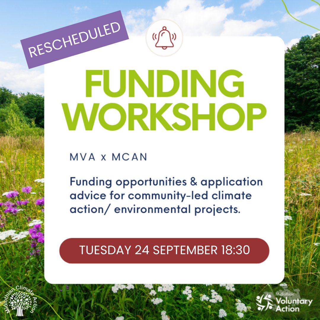 MidlothianCAN's tweet image. 📢RESCHEDULED TO 24 SEPTEMBER

Our event on funding opportunities and application advice for climate projects has been rescheduled to 24th September.
We apologise for any inconvenience-the time and zoom link will remain the same.

You can still register at eventbrite.co.uk/e/funding-work…