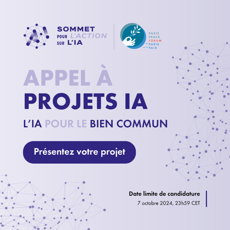 ParisPeaceForum's tweet photo. 📢 Notre Appel à projets IA est officiellement ouvert !

🔎 Nous recherchons des solutions innovantes qui utilisent l'IA pour relever les plus grands défis mondiaux. C'est votre chance de briller sur la scène internationale lors du Sommet pour l'action sur l'IA à Paris en 2025 ⭣