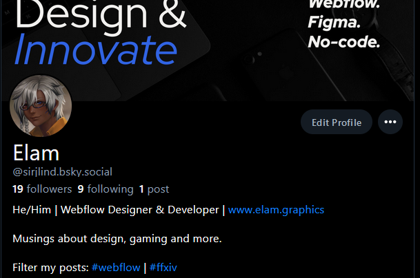 Well for people who are making the jump to the blue of sky, here's where to find me!

This is where I will be posting most of my musings about Webflow, FFXIV and more.

This account will mostly be turned into a work update account as I continue to look for webflow projects.