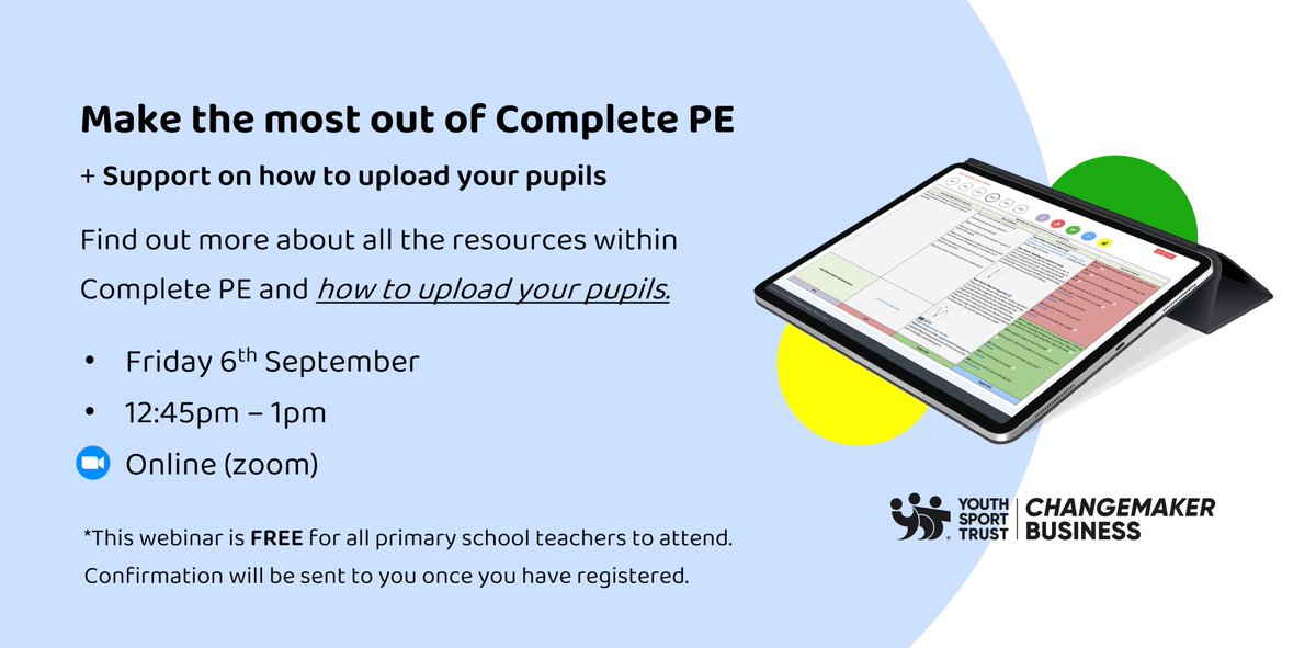Complete_PE's tweet image. 📢 Make the most out of #CompletePE webinar.

Find out more about how to use all the resources and features contained on our platform.

📅 Friday 6th September 
⏰ 12:45pm - 1pm
📺 On Zoom

Register your place now 👉 bit.ly/3LYOjGA