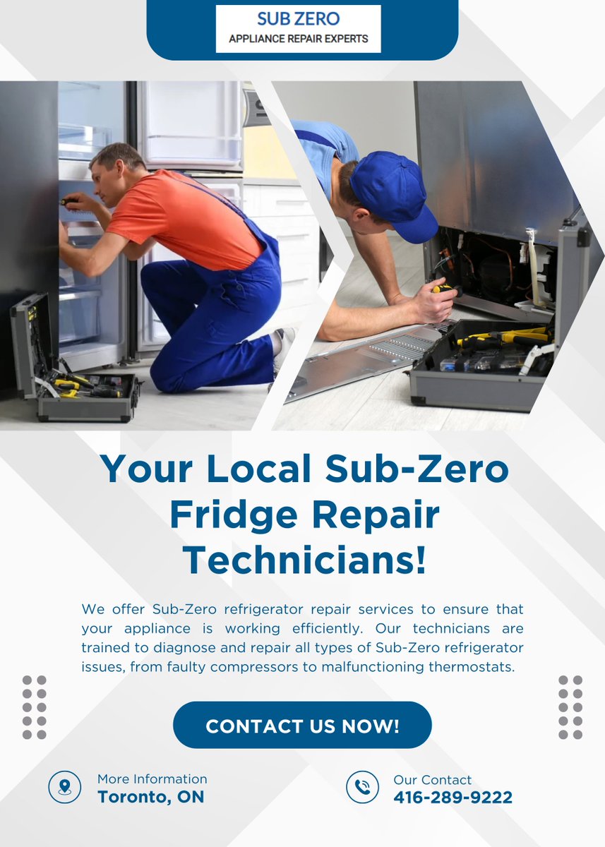 appliance_sub's tweet image. We offer #SubZerorepair 🔧 services to ensure that your appliance is working efficiently. Our technicians are trained to diagnose &amp;amp; repair all types of #SubZerorefrigerator issues, from faulty compressors to malfunctioning thermostats. 

🌐subzerorepairtoronto.ca
☎️ 416-289-9222