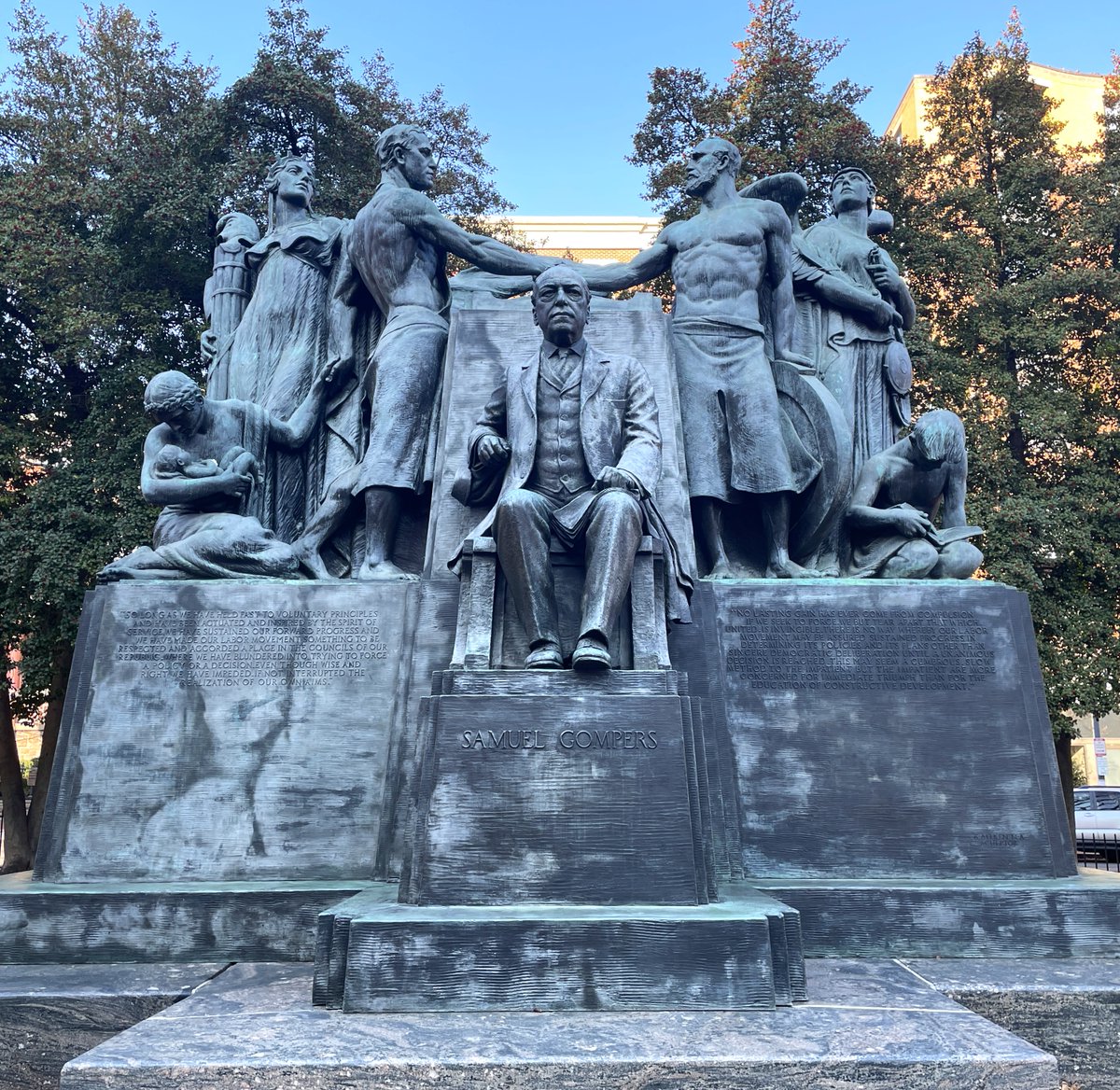 NationalMallNPS's tweet image. On Labor Day, let's take a look at a little known memorial to a well known labor leader. The Samuel Gompers Memorial was designed by artist Robert Aitken and is located at the intersection of 10th St, L St &amp;amp; Massachusetts Avenue. It was dedicated in 1933. #WashingtonDC #LaborDay