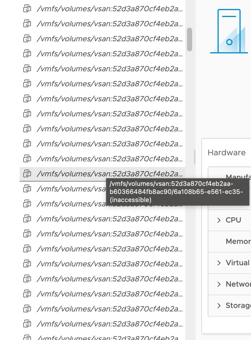 Just returned from holiday to find several VMs are inaccessible on one of my #vSAN datastores. Any chance they’re recoverable? 🙄 I'm also missing a few resource groups, but not sure if that's related. #vExpert