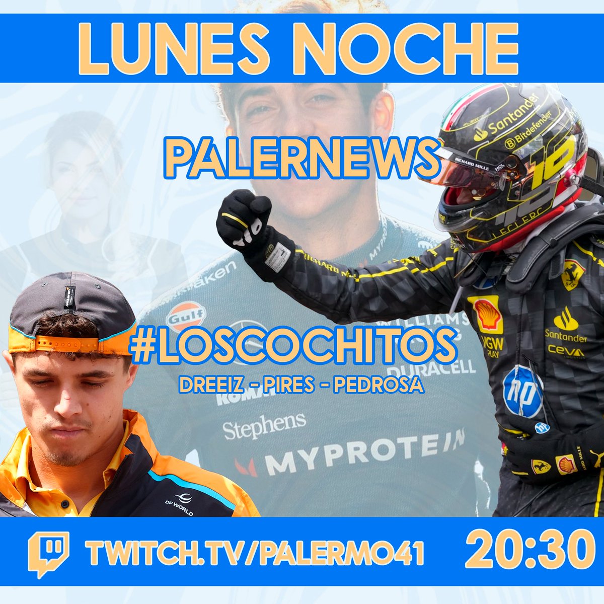 Palermo41's tweet photo. 🚨HOY HAY #LOSCOCHITOS🚨
🎙️Con @Dreeiz_ @PedroSA_24 &amp; @DavidPires_96.

💓Vemos rápido el #MonzaGP y luego a lo que importa, lo de Colapinto y Chris.
3 horas de análisis con los especialistas del amor.
Y lo de la airfryer.

A las 20:30 en https://t.co/SUoOAXxBWU https://t.co/PVE4HMgcCe