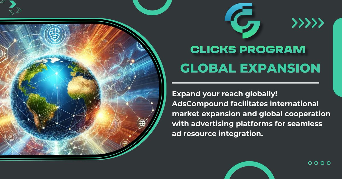 ClicksProgram's tweet image. Global Expansion

Expand your reach globally! 

AdsCompound facilitates international market expansion and global cooperation with advertising platforms for seamless ad resource integration. 

#AdsCompound #GlobalReach #AdTech #Airdrop #AirdropCrypto #Clicksprogram #ClicksX…