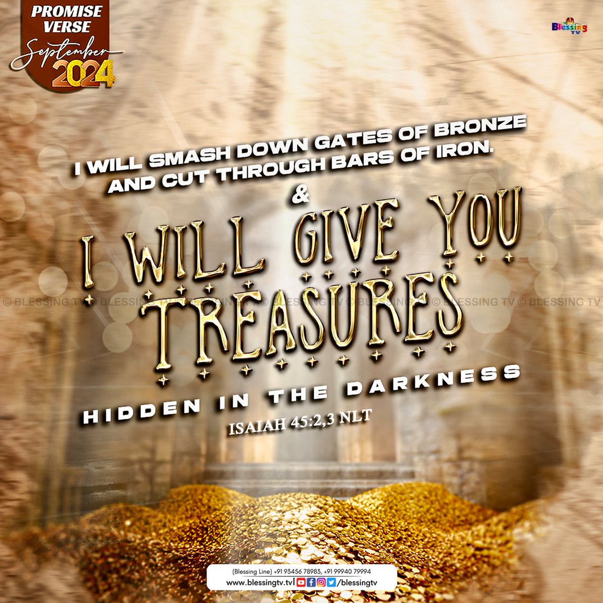 aaseervatham_tv's tweet image. GLORY TO GOD!
Promise Verse | September 01
I will smash down gates of bronze and cut through bars of iron. And I will give you treasures hidden in the darkness
Isaiah 45:2,3 (NLT)