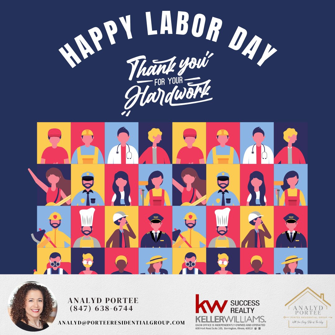 AnalydPRG's tweet image. Happy Labor Day! Let&apos;s take a moment to recognize and appreciate all of the hardworking individuals who contribute to our society🙏

#valuework#respect#laborday#workforce#illinoisrealestate#yourlocalagent#realtor#KellerWilliams#Porteeresidentialgroup