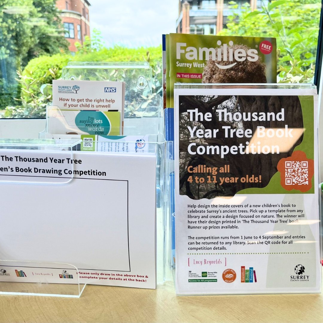 SurreyLibraries's tweet photo. Hurry! Surrey's #ThousandYearTree competition closes on 4 Sep! Children aged 4 to 11 who love drawing & art can pick up a template from any library. Your design could be chosen to go into a very special book printed this autumn 🥰🌲
Learn more at https://t.co/SG3F0Xy7X8 https://t.co/g4OfOWvcKa