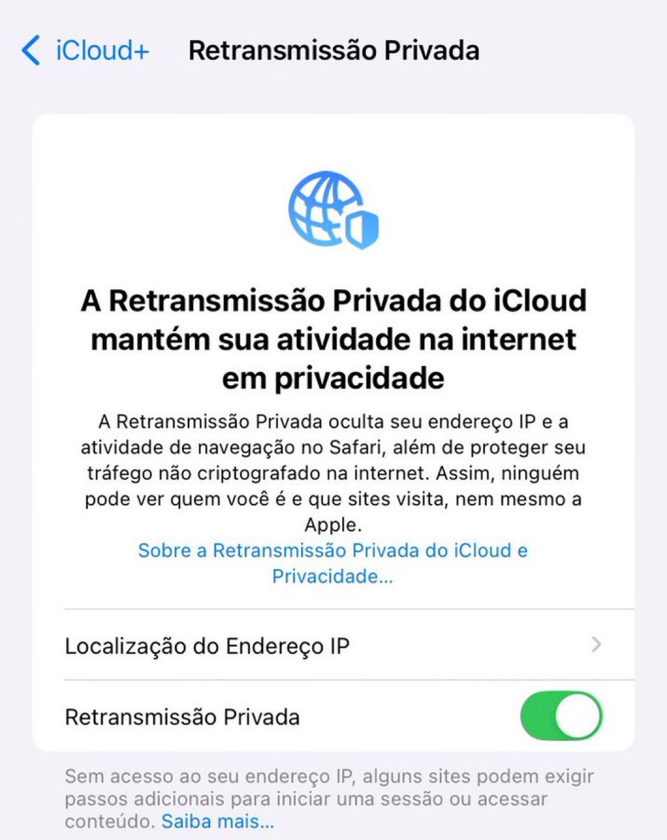 allanldsantos's tweet photo. Para quem tem iPhone, segue uma dica: 

Ajustes — icloud — retransmissão privada • ativar https://t.co/JjwBbSSNPT