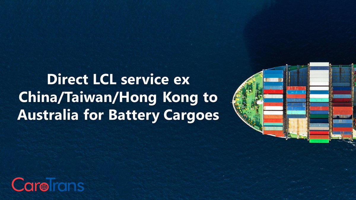 As a further update to the recent incident at Ningbo port, CaroTrans is pleased to launch our newly Direct LCL service ex China/Taiwan/Hong Kong to Australia for Battery Cargoes
If you have any questions please contact your local CaroTrans representative.
carotrans.com/global/en-nz/g…