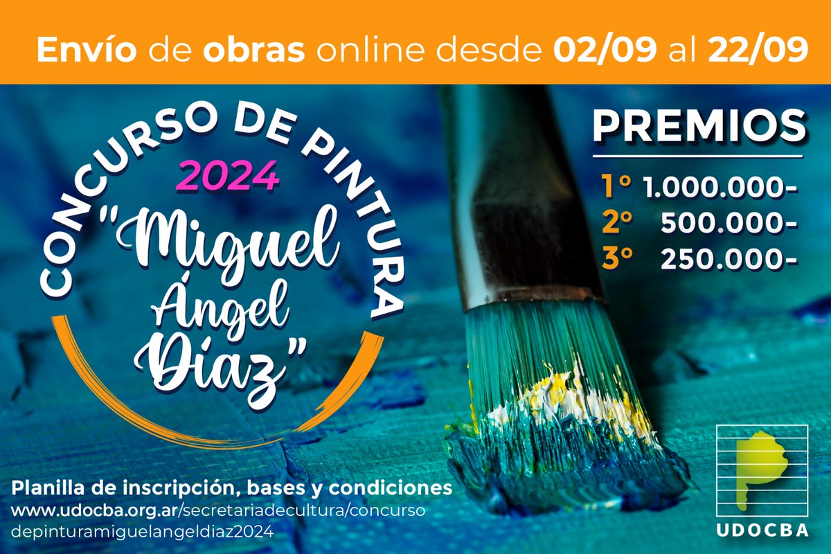 udocbacentral's tweet photo. 📣Atención, compañeras y compañeros: el Concurso de Pintura "Miguel Ángel Díaz" 2024, organizado por la Secretaría de Cultura, está en marcha🎨

Consulten las bases, condiciones y la planilla de inscripción en https://t.co/8uEJZ9uBYe

💻Recepción online del 02/09 al 22/09. https://t.co/3dn6FJwlqz