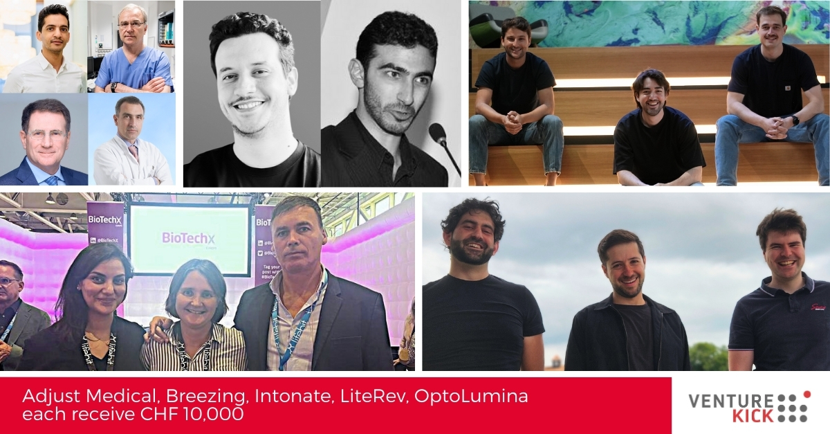 venturekick's tweet photo. Kicking new innovative breakthroughs in life science, crypto transactions, and knowledge management: Adjust Medical, Breezing, intonate., LiteRev, OptoLumina win Venture Kick, receiving CHF 10,000 each. Congratulations to the teams of scientist entrepreneurs Youssef Biadillah, Vitali Verin, Giovanni Leo, Aristotelis Panos, Selem Essaied, Bassil Eid, Julian Sutter, Livio Schläpfer, Aziza Merzouki, Keiser Olivia, Erol Orel, Christoph Papailiou, Thomas Höhener, and Alex Landolt.
https://t.co/fFBlyO5CvV

Adjust Medical: Minimalist Simple Solution for the treatment of Mitral Regurgitation
https://t.co/XQdX4VEh2r

Breezing: crypto accounting software
https://t.co/JoCTQ6p7Wd

Intonate: Responsibly leveraging AI to improve the healthcare system.
https://t.co/E8kIgYLtlB

LiteRev: Streamlining literature review
https://t.co/VLQJ06mvfp

OptoLumina: Innovating Industrial-Grade Illumination for Optogenetics
https://t.co/xalWN4TvBh

#VentureKick #SwissStartups