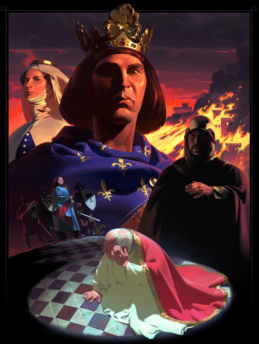 I had fun with a poster-like picture about the struggle between the french king Philip IV the Fair, and the pope Boniface VIII, at the beginning of the 14th century. Struggle which culminated with the colorful (and probably invented) slap of Anagni.